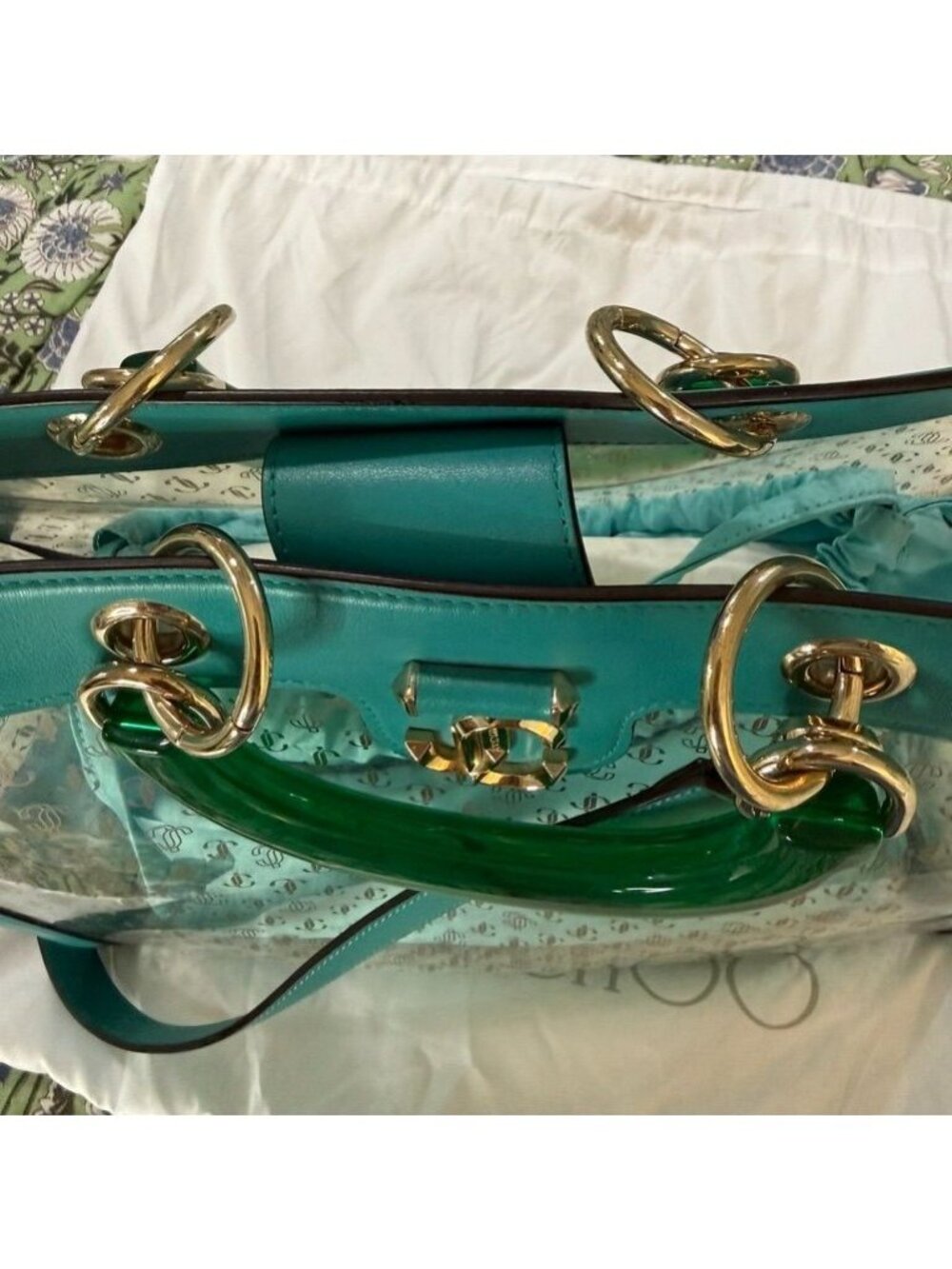 Jimmy Choo Varenne NWT Plexi & Leather With Lt Gold Hardware Tote - Picture 12 of 14